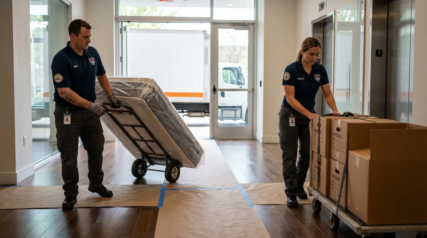Professional apartment movers loading elevator in Isabela, PR